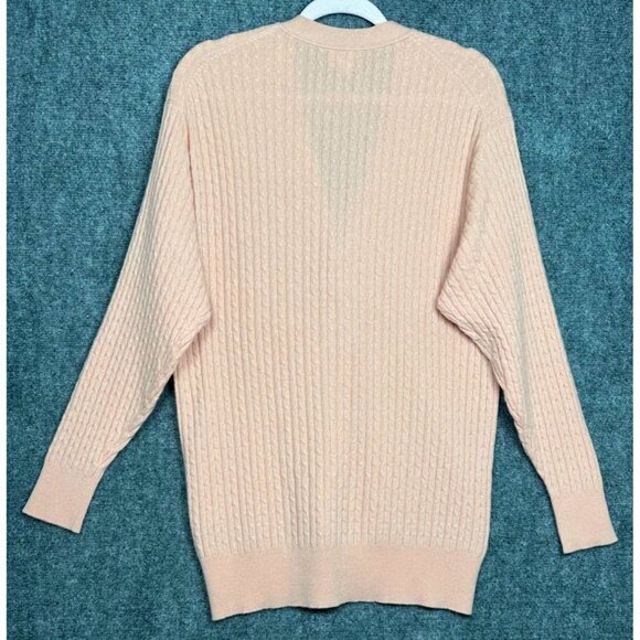 Snow Lotus 100% Cashmere Cardigan Sweater Womens Size 46/M/12 Peach Cable Knit - Picture 4 of 7